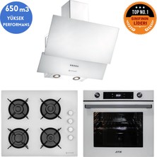 Eminçelik ve Afm Tech Markalı/ Alow Beyaz Cam Turolu Ankastre Set ( FM7701+12 226 +Ch 1454 Pb W60)