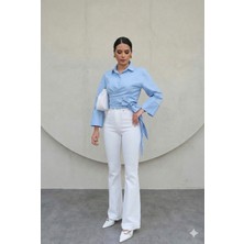 Ecenin Favorileri Beyaz Ispanyol Paça Kadın Jean Pantolon