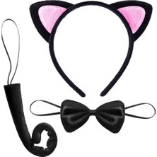 Fredeom Store Kedi Kulak Taç Kuyruk ve Papyon 3 Lü Set Çocuk Boy Pembe Renk