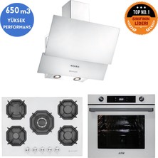 Eminçelik ve Afm Tech Marka Mawa 5 Gözlü 1'wok Beyaz Ankastre Set (22 386  +FM7701 +Ch 1454 Pb W60)