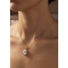 Erer Gümüş Gümüş Oval 12X8 mm 4,5 Carat Tektaş Kolye