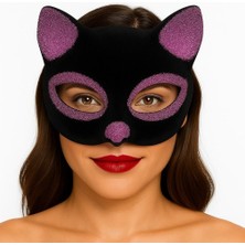 İlk El Grup Ieg™ Siyah Renk Pembe Simli Süet Kaplama Kedi Maskesi 18X14 cm