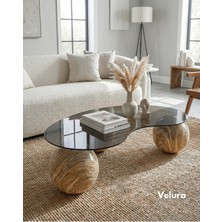 Velura Home & Living Modern Orta Sehpa & Top Sehpa Cam Sehpa & Küre Orta Sehpa -  Mermer  - Fasulye - Füme Cam