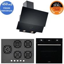 Eminçelik ve Afm Tech Marka Vita 5 Gözlü 1'wok Siyah Ankastre Set (22 385 Y+FM7700 +Ch 1454 Pb B60)