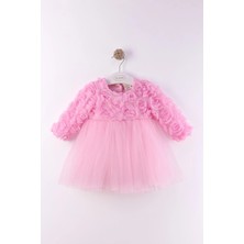 Kidello Rosalia Pembe 3 Boyutlu Güllü Kız Bebek Doğum Günü Parti Elbisesi Uzun Kol Aylık
