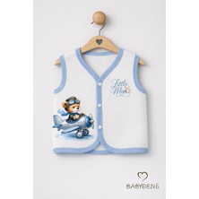 Babyden's Erkek Bebek Yelek Pamuklu Çıtçıtlı Elmas Jakarlı Ayıcık Baskılı Yenidoğan Bebek Yeleği Mevsimlik