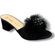 Whipper 9802-26 Nakışlı Incili Taşlı Kalın Topuk Tüylü Kadın Terlik