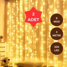 Yeco 2’li Set 300 LED Gün Işığı Perde LED 3x3 Metre – 10 Sarkıtlı, 8 Modlu, Kumandalı, Dekoratif Işık