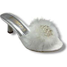 Whipper 1412-26 Nakışlı Incili Taşlı Topuklu Fashion Tüylü Kadın Terlik