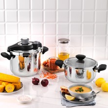 Schafer Pratikmatik 4 Parça Düdüklü Tencere Seti 4+6,5 L-Siyah/gri