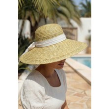 Verahed Kadın Hasır Plaj Şapkası Geniş Kenarlı Kurdeleli Ayarlanabilir Yazlık Güneş Şapkası Tesettür Uyumlu