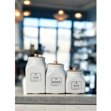 Feyza Design 3'lü Porselen Saklama Kavanoz Seti, 3 Boy 1000ML, 750ML, 500ML