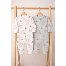 %100 Pamuklu Patikli Ayıcık Desenli Yenidoğan 2'li Tulum Seti 0-3-6 Ay Unisex