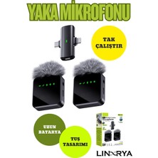 Linarya 2ın1 Kablosuz Ikili Yaka Mikrofonu Android Kamera IPhone Stüdyo Mikrofonu Ses Video Canlı Yayın
