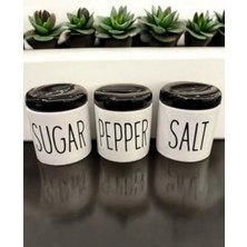 Feyza Design Set Halinde 3 Küçük Kavanoz, Beyaz ve Siyah, Baharat ve Tuz Saklama