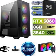 Şafak-Gaming Pc Ddr5-Intel Core Ultra 7 265KF-RTX 5060 8gb-16 GB Ddr5 Ram-1 Tb Nvme 5000 4000-WİN11PRO – 240MM Sıvı Sogutma- H810MSİ-