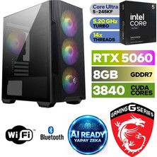 Şafak-Gaming Pc Ddr5-Intel Core Ultra 5 245KF-RTX 5060 8gb-16 GB Ddr5 Ram-1 Tb Nvme 5000 4000-WİN11PRO – 240MM Sıvı Sogutma- H810MSİ-