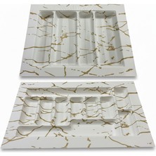 Feyza Design 2'li Çekmece Düzenleyici Seti, Beyaz ve Gold Detay, Kesilebilir, 55 cm