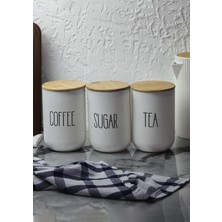 Feyza Design Büyük Boy Seramik Kavanoz Seti, Bambu Kapaklı, 3’lü, 1000 ml Her Ihtiyaca Uygun
