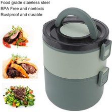 Feyza Design Paslanmaz Çelik Iki Katlı Lunch Box, Kulplu ve Noki Kaşıklı, 1600ML