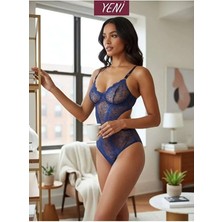 Valunor Iç Çamaşır Takımı Transparan Balenli Askılı Ayarlanabilir  Dantel Bodysuit Bralet-Tanga