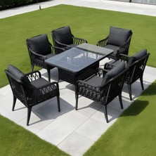 Btk Concept Pars 6 Kişilik Rattan Bahçe Balkon Mutfak Masa Takımı Antrasit