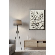 Safir Design Krem Tonlarında Inci Işlemeli Çiçek Buketi Çerçeveli Tablo
