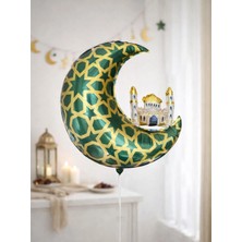 Parti Adresi Ramazan Temalı Altın Desenli Hilal Cami Figürlü Folyo Balon Yeşil 65 cm