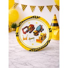 Parti Adresi Inşaat Temalı Karton Tabak iş Makineleri Desenli Doğum Günü Tabağı 8'li