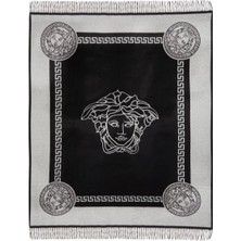 Versace Home Greca Key-Medusa, Italyan Tasarımı Siyah Ipek Kaşmir Battaniye