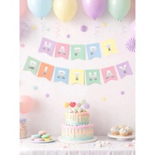 Parti Adresi Happy Birthday Yazı Doğum Günü Banner Parti Süsü Makaron Gümüş