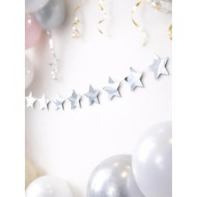 Parti Adresi Gümüş Yıldız Sarkıt Süs | Parlak Kuşe Kağıt Parti Dekoru Süs 5 M