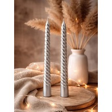 Parti Adresi Metalik Gümüş Spiral Şamdan Mum – Dekoratif Masa Dekoru 2'li