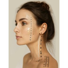 Parti Adresi Metalik Geçici Dövme Seti Minimal Chic Desenler Siyah Altın Gümüş