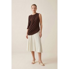 Setre Acı-Kahve Omuz Ve Drape Detaylı Kolsuz Rahat Kesim Bluz