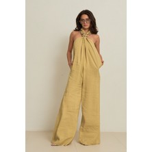 Setre Olive Boyundan Aksesuar Detaylı Rahat Kesim Cepli Tulum