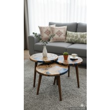 Gökçesan Mobilya Ahşap & Epoksi 3'lü Zigon Sehpa | Doğal Ahşap | Masif, Uzun Ömürlü | 50CM Çap