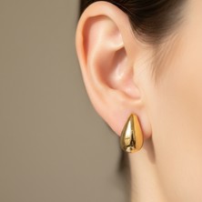 Norayn Altın Renk Damla Küpe | Minimal Parlak Metal Kadın Küpe Modern Şık Tasarım