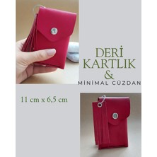 Hakiki Deri Kırmızı Minimal Avuçiçi Tasarım Kadın Kartlık Cüzdan DRC14