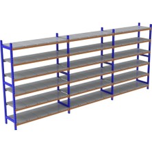 Alanraf 6 Katlı 3'lü Depo Rafı - 300-350 kg Taşıma Kapasiteli Hafif Rack Raf 50X180X200 cm