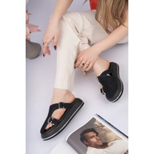 Sy Leather Amy Model Hakiki Deri Kalın Taban Yan Açık Dekolteli Çift Tokalı Kadın Terlik