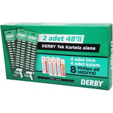 Cekar Store Derby Tek Bıçak Kartelalı Jilet 96 Parça 4 Kalem 4 Ince Pil Hediyeli (5324)