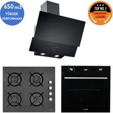 Eminçelik ve Afm Tech Markalı/ Idea Siyah Cam Turbo Ankastre Set ( FM7700+12 225 +Ch 1454 Pb B60)