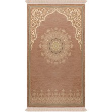 Bursa İpek Bej Mandala Desen Kabartmalı Özel Dokuma Seccade