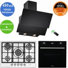 Eminçelik ve Afm Tech Marka/jv Inox Siyah Turbolu Ankastre Set (22 380 Wok +FM7700 +Ch 1454 Rc B60)