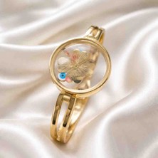 Noshnosh 316L Gold Çelik Fanus Yoncalı Kelepçe Bileklik