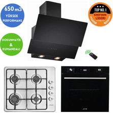 Eminçelik ve Afm Tech Markalı / Ino Siyah Inox  Ankastre Set (31 220 Emaye + FM7700+CH 1454 Rc B60)