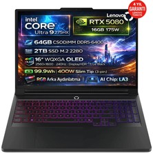Lenovo Legion Pro 7 16IAX10H Intel Core Ultra 9 275HX 64GB 2TB SSD Geforce RTX 5080 16GB (175W) 16" WQXGA (2560X1600) OLED 240Hz Freedos Taşınabilir Bilgisayar 83F500GGTR