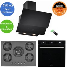 Eminçelik ve Afm Tech Marka Five 5 Gözlü 1'wok Siyah Ankastre Set (22 385  +FM7700 +Ch 1454 Rc B60)