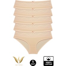wcreas Dantelli Pamuklu Kadın Bato Külot, 5'li Paket Pamuklu Yumuşak Kumaş Kadın Külot